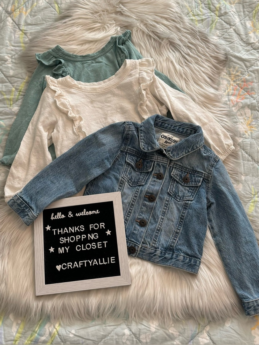 Girls 3T Denim Jacket & Long Sleeve T-Shirt Lot | OshKosh B'gosh and Cat & Jack